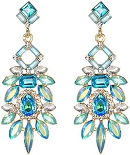 BriLove Art Deco Drop Earrings for Women with Push Back, Crystal Embellished Rectangle Design, Emerald Cut - 2.6 inches in Length