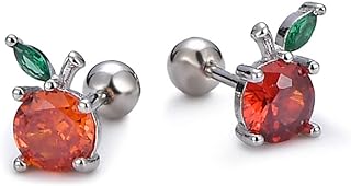 CZ Orange Fruit Stud Earrings with Sterling Silver and Cubic Zirconia for Women - Hypoallergenic, Screw Back and Ball Design