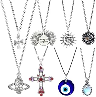 Crystal Necklace Healing Moonstone Heart Necklaces Evil Eye Sunflower Sun and Moon Necklace Hippie Pendants Indie Aesthetic Jewelry set for Women Men Gift