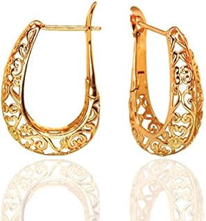 18K Gold Plated Gold Filigree Hoop Earrings for Women and Girls