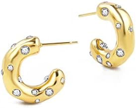 CONRAN KREMIX Small Thick Gold Chunky Hoop Earrings Diamond Lightweight Hoops For Women