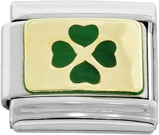 Sabrina Silver Stainless Steel 18k Gold 4 Leaf Clover Charm for Italian Charm Bracelets