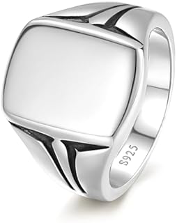 14K Gold Plated, Square Signet Engagement Ring, 925 Sterling Silver, Without Gemstone, for Men, Classic Design