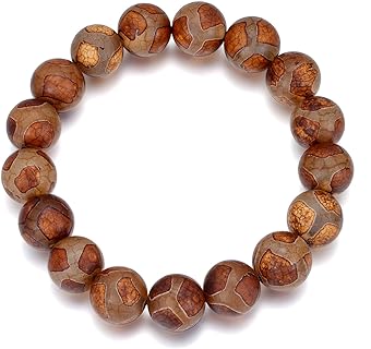 Father's day Gifts 100% Natural Gemstone Bracelets for Men Women,Obsidian/Agate/Tibetan Bead (12mm-15.6mm) Stretch Bracelet Men Women Obsidian Agate Tiger Eye Stone Jewelry for Brother Husband Him