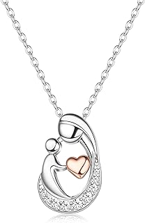 MILACOLATO Mother's Day Gifts S925 Sterling Silver Mother Daughter Necklaces 18K White Gold Filled Mom and Child Heart Birthstone Necklace Mom Pendant Necklaces for Mom New Mum Grandma Women Wife