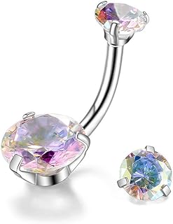 Gnoliew Belly Button Rings Round Cubic Zirconia Navel Barbell Stud Body Piercing