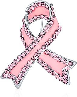 Cancer Awareness Ribbon Brooch Watch - Shimmering Silver Blue Pink Purple Crystals on Yellow Gold-Plated Base - Pin Clasp - Emotional Support Jewelry for Women