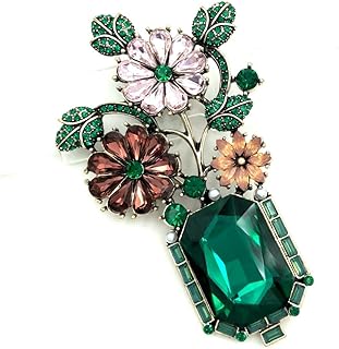 Traditional Japanese Inspired Art Deco Rhinestone Flower Brooch with Pin Clasp for Women, Featuring Bonsai Pot Design by Dreamlandsales