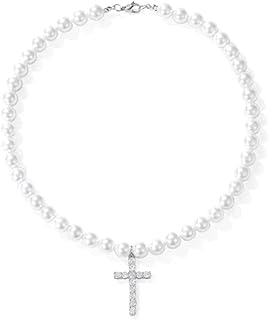 Elegant Pearl & Rhinestone Cross Pendant Necklace with Durable Cable Chain for Women - Versatile Zinc Alloy Jewelry Gift