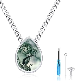 Moonstone/Opal/Turquoise/Moss Agate Urn Necklace 925 Sterling Silver Teardrop Cremation Pendant Jewelry Memorial Gift for Women Girls