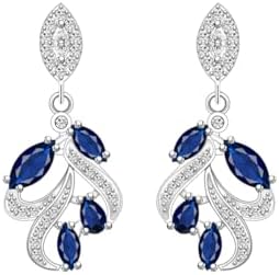 LMXXVJ Bridal White Gold-Plated Brass Earrings with Push Back Feature & Created Blue Sapphire Teardrop Design