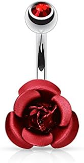 Forbidden Body Jewelry Belly Button Rings for Women Red Rose Belly Ring Surgical Steel 14G