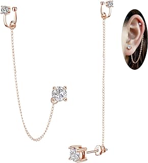 Cubic Zirconia Earrings - Crystal Ear Cuff Earrings Chain Sterling Silver Hypoallergenic Cubic Zirconia Earrings Rhinestones Drop Dangle Earrings 2 in 1 earrings Gifts for Women Girls