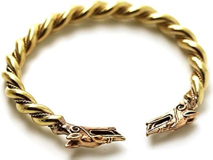 Bronze Viking Mjolnir Wolf Head Cable Chain Cuff Bracelet for Men with Twisted Design, Pagan Jewelry from Thailand