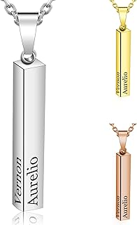 Collier Personnalisé Amlion en Acier Inoxydable, Gravable sur 4 Côtés, Longueur 60 cm, Idéal pour Peaux Sensibles, Cadeau Unique pour Femmes et Hommes, Disponible en Or, Argent, Or Rose