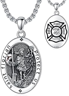 Sterling Silver Saint Pendant Necklace with Box Chain and Zircon Gem, Perfect for Men & Women, Featuring Saint Florian Amulet Design - Catholic Jewelry Gifts for Police, Fathers, Sons, and Boyfriends by Winnicaca