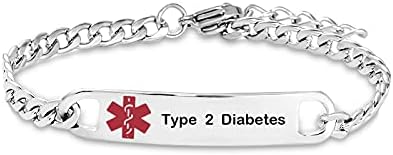 Red Medical Alert Bracelet for Women Men Emergency First Aid Health Alert Engraved Adjustable Stainless Steel Chain Bracelets