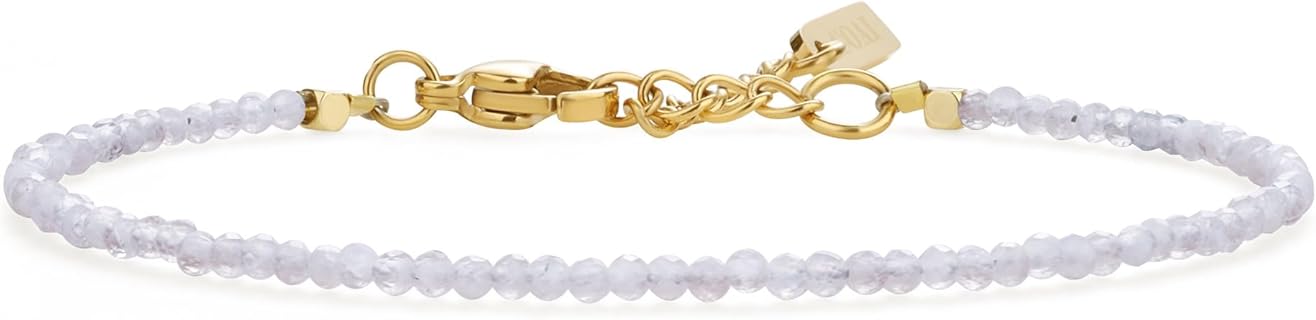 COAI Damen Mondstein Armband mit facettierten Steinen und goldfarbenem Verschluss, 16,5 cm plus 3 cm Verlängerung, ideal für Intuition und emotionale Ausgeglichenheit, für verschiedene Handgelenkgrößen geeignet