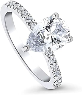 BERRICLE Sterling Silver Solitaire Wedding Engagement Rings 1.8 Carat Pear Cut Cubic Zirconia CZ Hidden Halo Promise Ring for Women, Rhodium Plated Size 4-10