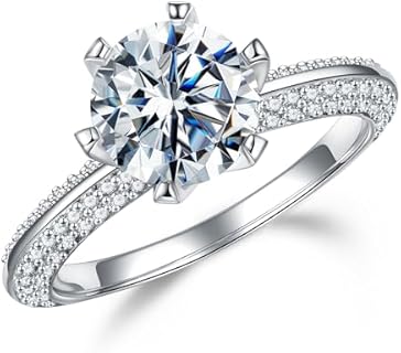 MOOSEA 2ct Moissanite Rings for Women, D Color VVS1 Clarity Lab Created Diamond Rings 18K White Gold Vermeil 6 Prong Round Solitaire Knife Edge Moissanite Engagement Rings for Women Size 4-11