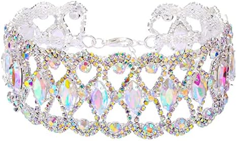 Rhinestone Choker Necklace Summer Necklaces Graduation Jewelry Gifts for Her Women 2024, Wide Flower Crystal Diamond Choker Necklace Costume Jewelry for Women