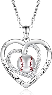 925 Sterling Silver Softball Volleyball Basketball Baseball Necklace Pendant Softball Mom Jewelry Gifts for Women Teen Girls Lover Players