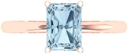 Elegant 1.75 ct Radiant Cut Natural Aquamarine Rose Gold Engagement Ring for Women, Beautiful Solitaire Design