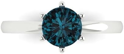 1Ct Round Cut - Natural London Blue Topaz - 18K White Gold - Solitaire Wedding Engagement Bridal Promise Ring