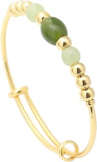 18K Gold Plated Jewelry Faux Jade Bead Stone Bracelet Adjustable Cuff Bracelet