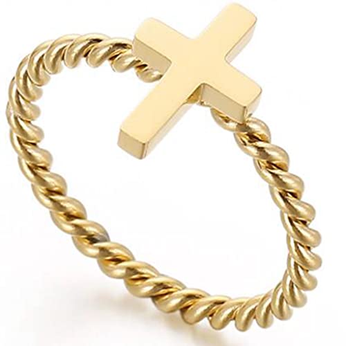 Stainless Steel Christian Sideways Cross Braided Band Wedding Statement Religious Ring