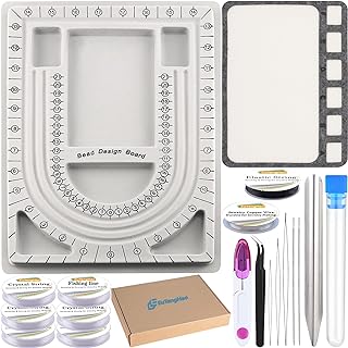 EuTengHao Deluxe Jewelry Crafting Set with Bead Design Board, Bead Scoop, Jewelry Strings and Beading Needles - Flocked Surface Beading Mat for DIY Jewelry Making - Ideal for Bracelets and Necklaces Crafting - Gift Idea for All Seasons
