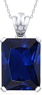 Created Sapphire & White Topaz Pendant Necklace with Spring Ring Clasp for Women by Gem Stone King