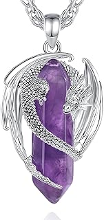 AEONSLOVE Collier Dragon Améthyste Viking, Pendentif en Cuivre Plaqué Argent avec Chaîne Réglable en Acier Inoxydable, Convient aux Passionnés de Culture Nordique pour Usage Quotidien et Occasions Spéciales
