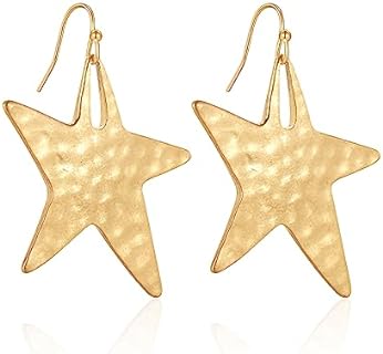 Gold-Plated Brass Star Dangle Earrings by LILIE&WHITE for Women with Hammered Texture Design and Latch-Back Closure