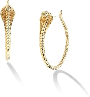 Cubic Zirconia Accented Snake Hoop Earrings with Push-Back in 14K Gold Plated for Women - Dainty and Hypoallergenic Design