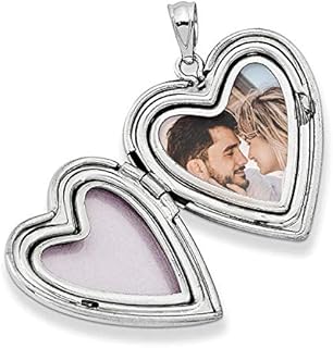 Sterling Silver Diamond 20mm Love Heart Photo Locket Holds Picture Pendant Necklace, Custom Pesonalized Photo + Text