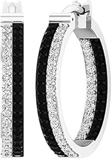 Dazzlingrock Collection 1.00 Carat (ctw) 10K Gold Round Black & White Diamond Ladies In & Out Hoop Earrings 1 CT