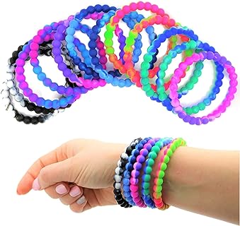 Colorful Tie Dye Bead Rubber Bracelets (Pack) 8". Great Kids and Small Adults. Perfect for party Favors, Carnival Prizes, Goodie bags, Fundraisers, Giveaways, etc.