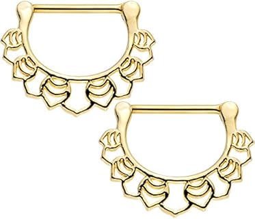 Body Candy 14 Gauge Lattice Style Leaf Nipple Clicker Set in Gold Plated Stainless Steel