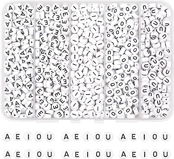 Personalizable Auvoau 800Pcs Letter Beads in Durable Acrylic, Round Vowel-Shaped Necklace for DIY Jewelry Making