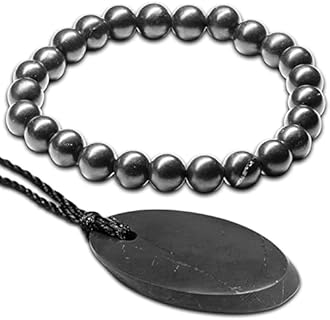 Bundle Shungite Stones Protection Bracelet Necklace | Authentic from Karelia Shungite Crystal with Carbon Fullerenes | Bad Energy Protection Shungite
