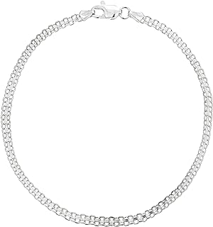 Ritastephens Sterling Silver Italian 3mm Bismark Link Chain Anklet, Bracelet, or Necklace