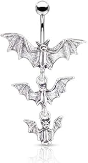 Pierced Owl Gothic Triple Vampire Bat Dangling Belly Button Ring