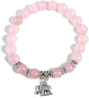 Stretchy Stone Bead Elephant Charm Bracelet Bangle Reiki Healing Crystal Seeds Animal Bracelet for Women Men Girl Boy Teen Good Luck Yoga Meditation Christmas Jewelry Gift