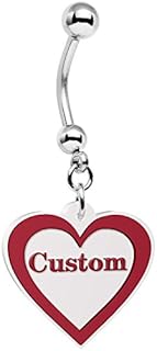 Body Candy Steel Red and White Valentines Day Heart Personalized Name Dangle Belly Ring
