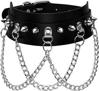 Manfnee Unisex Punk Gothic Tennis Chain Choker Necklace with Adjustable Black PU Leather and Alloy Accents