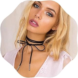 FMR Black Velvet Necklace Boho Long Choker Necklace Vintage Suede Necklace Layered Leather Necklace Jewelry for Women and Teen Girls