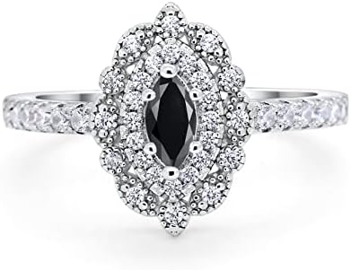 Blue Apple Co. Vintage Style Art Deco Marquise Wedding Engagement Bridal Ring Round Simulated Cubic Zirconia 925 Sterling Silver