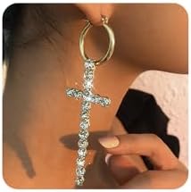 Sparkling Rhinestone and Nickel Gold Cross Dangle Earrings for Women, Hypoallergenic and Dangle Drop Design