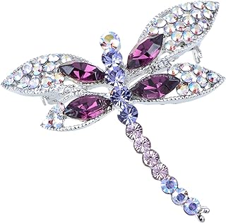 Alilang Dragonfly Brooch Pin with Easy-Hook Clasp, Silvery Tone Alloy Metal, Adorned with Iridescent Multi-Color Rhinestones